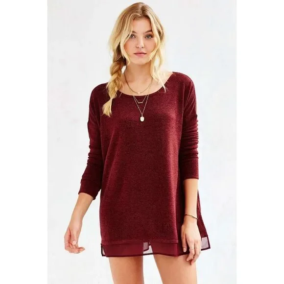 Urban Outfitters Hannah Sweater Top Burgundy XS Pullover - Picture 1 of 5